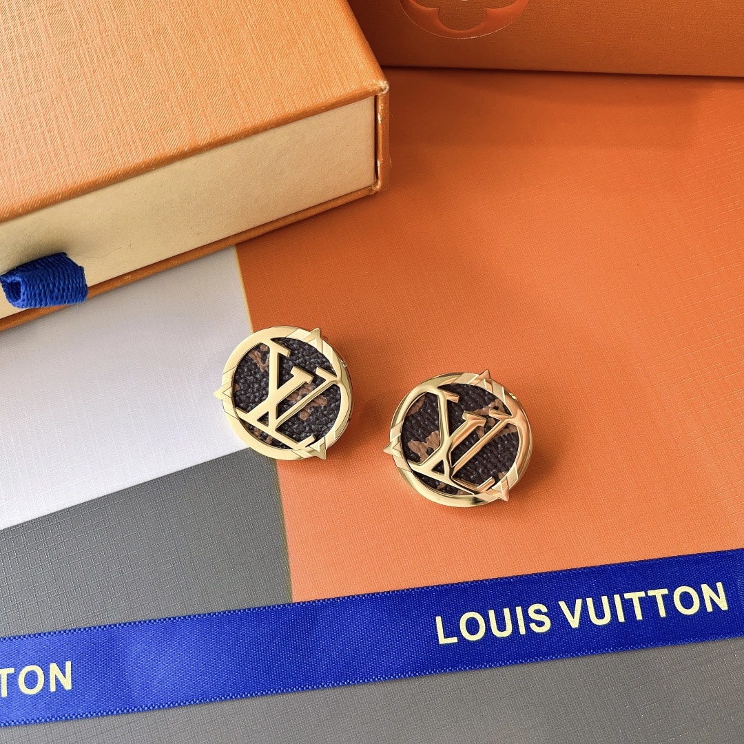 Louis Vuitton Compass Monogram Earrings Gold