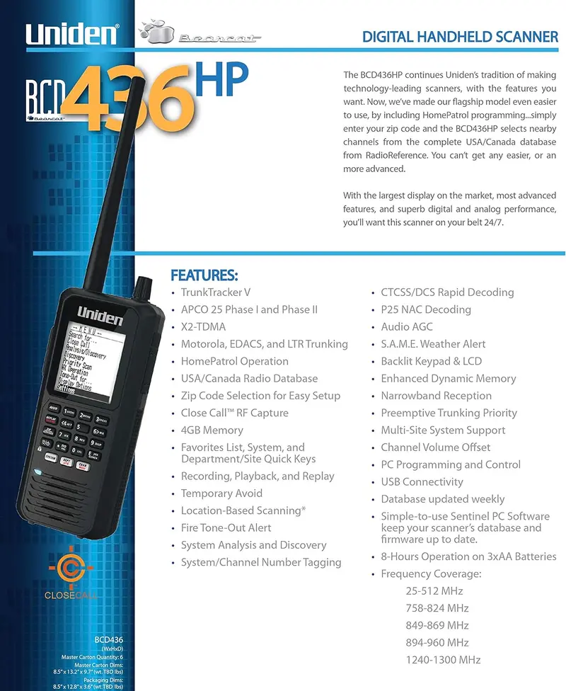 Uniden BCD436HP HomePatrol Handheld Scanner – Digital Trunking Scanner with GPS & Weather Alert Features