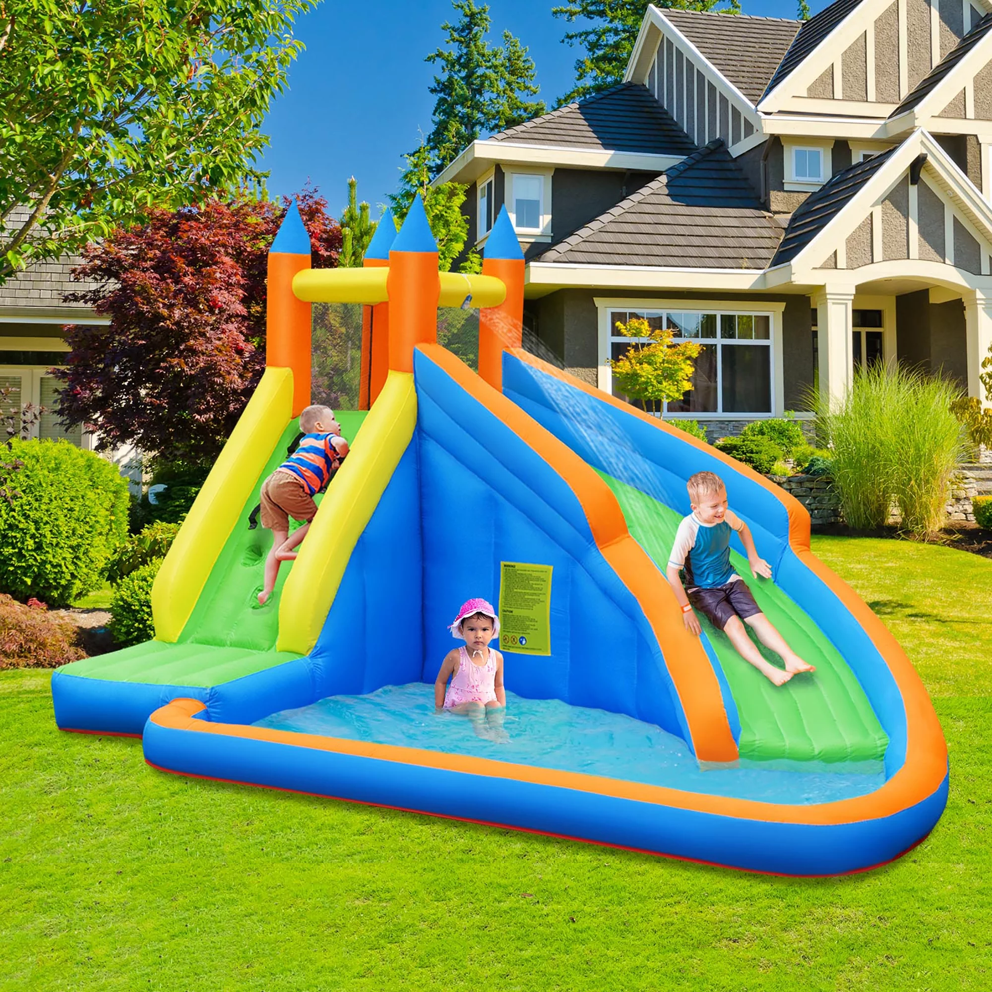 Costway Inflatable Water Slide Mighty Bounce House Castle Splash Pool without Blower