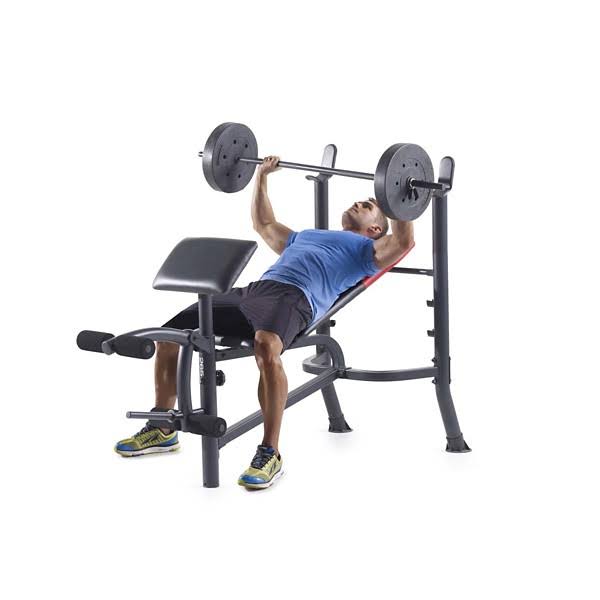 Weider Pro 265 Standard Bench with Vinyl Weight Set, Gray