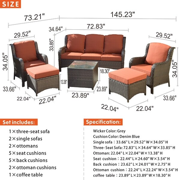 OVIOS 6piece Conversation Wicker Sectional Set with Table