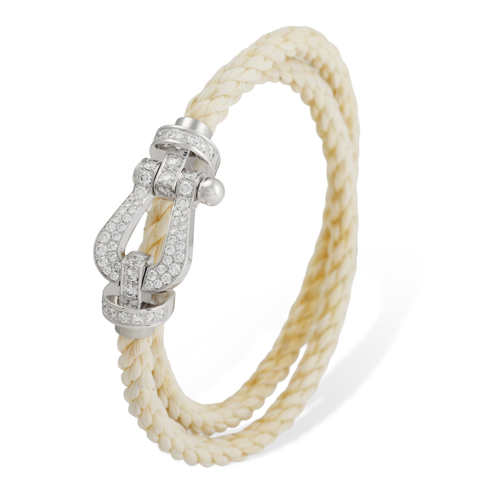 FRED Force 10 Bracelet 18K White Gold & Stainless Steel Diamond 0B0050