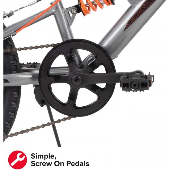 Valcon 20″ Mountain Bike for Boys – 6 Speed – Dual Suspension – Silver & Orange