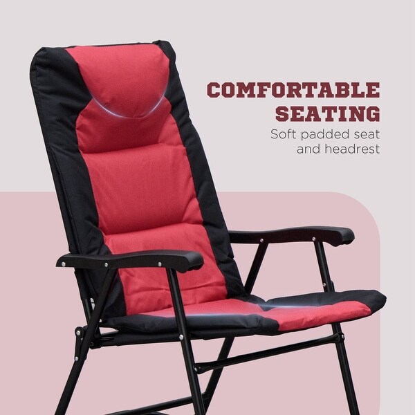 3 Piece Patio Furniture Set with 1 Glass Coffee Table and 2 Folding Padded Rocking Chairs