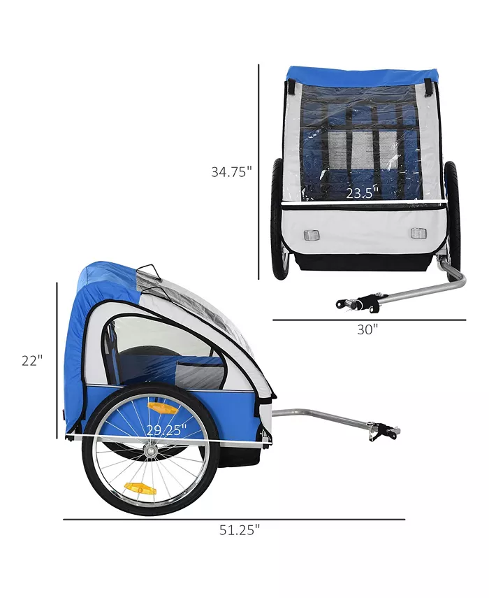 Aosom Toddler 2-Seat Bike Trailer with a Strong Steel Frame, 5-Point Safety Harnesses, and Comfortable Seat, Blue