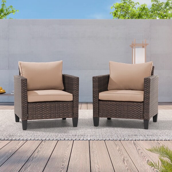LIVOOSUN 2Pcs Outdoor Seating Sets Patio Brown Rattan Furniture Chair