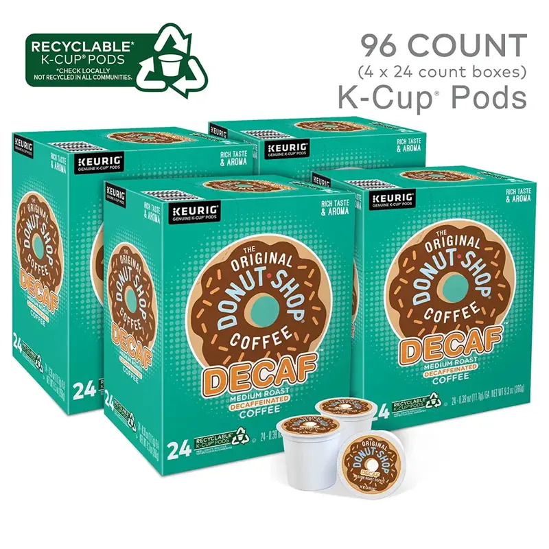 The Original Donut Shop Decaf Medium Roast K-Cup Pods – 96 Count, Keurig Compatible, Kosher & Recyclable