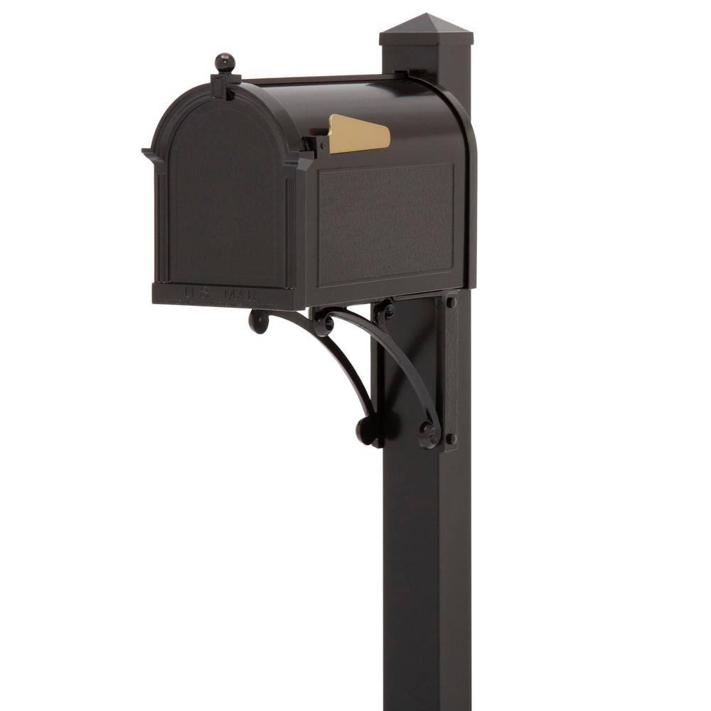 Whitehall 10.125-In x 55-in Metal Black Ground Mount Mailbox with Post