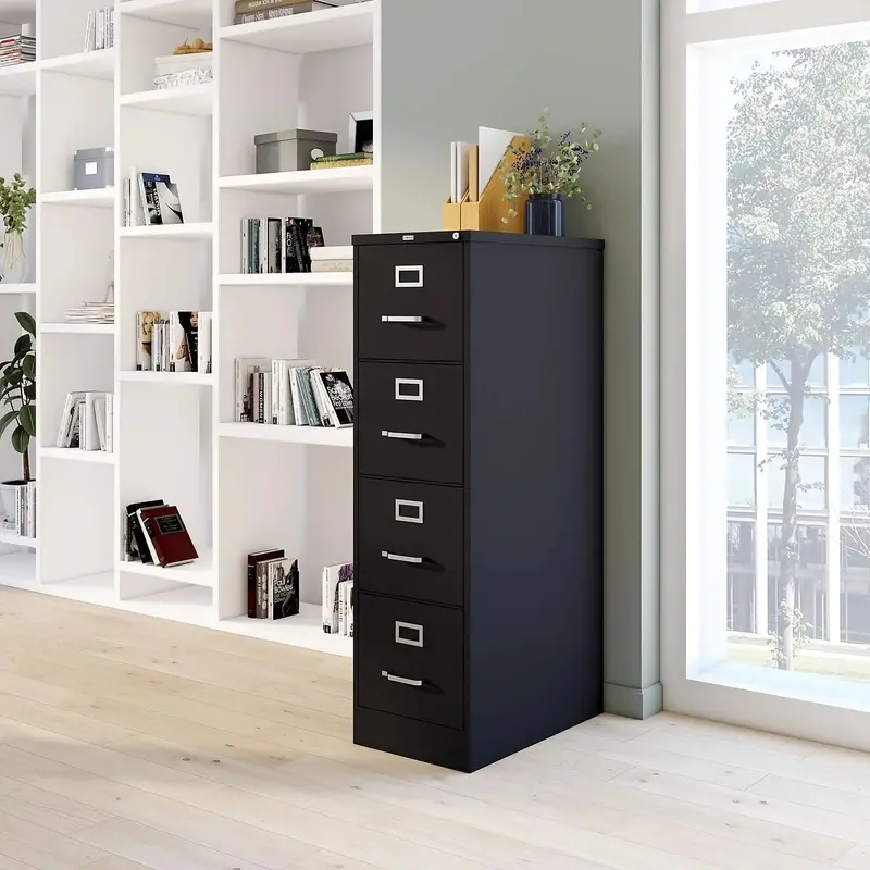 STAPLES 4-Drawer Locking File Cabinet — Black Finish, 25″ Depth x 15″ Width