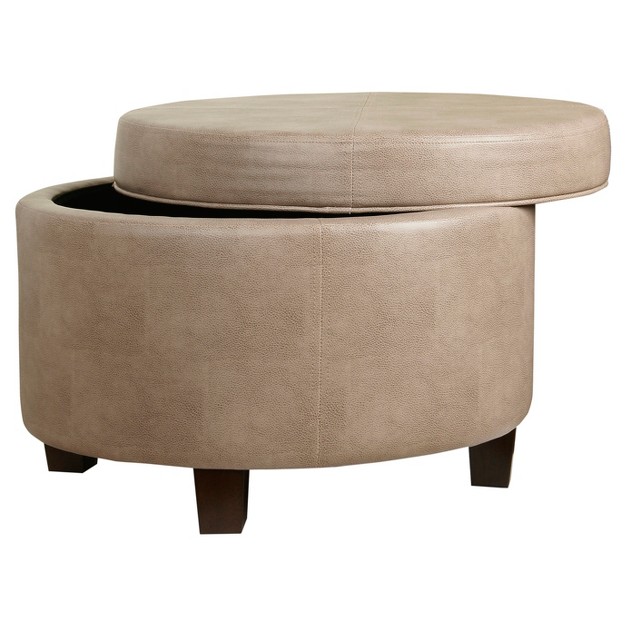 Round Faux Leather Ottoman Taupe Homepop