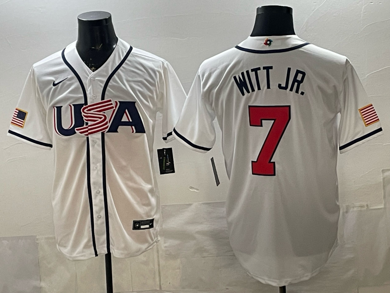 Men's USA Baseball Bobby Witt Jr. #7 White 2026 World Baseball Classic Stadium Jersey
