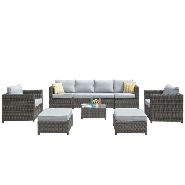 OVIOS Patio Furniture Deep Seat Wicker 9piece Set