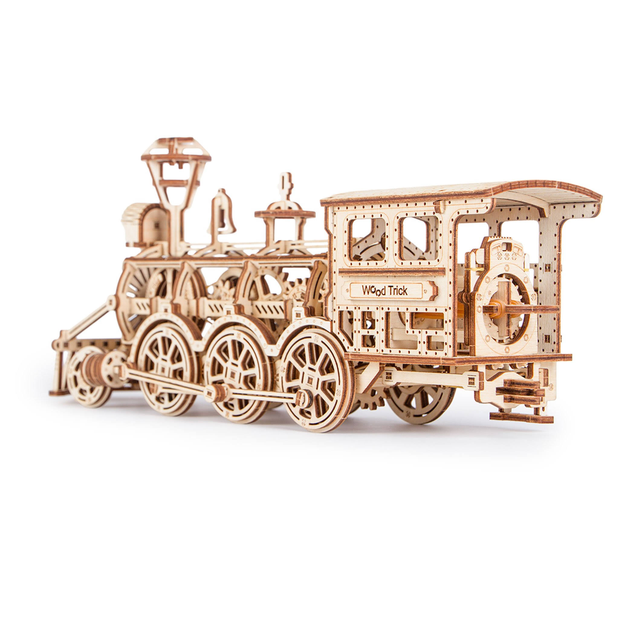 Wood Trick Wooden Toy Train Set with Railway - 34x7â€³ - Locomotive Train Toy Mechanical Model Kit - 3D Wooden Puzzle, Brain