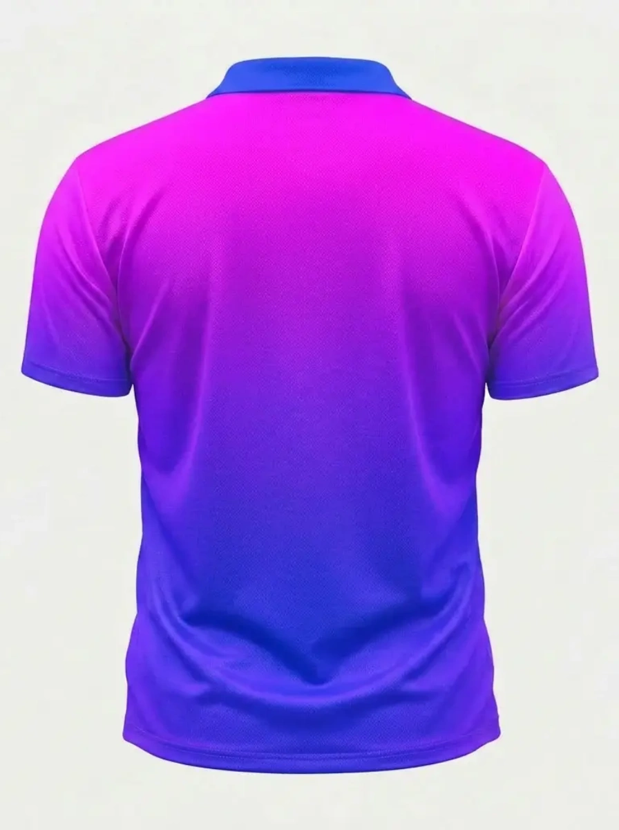 Moisture Wicking Golf Polo 3D Pink to Blue Ombre Gradient Button Short Sleeve Golf Polo Shirt