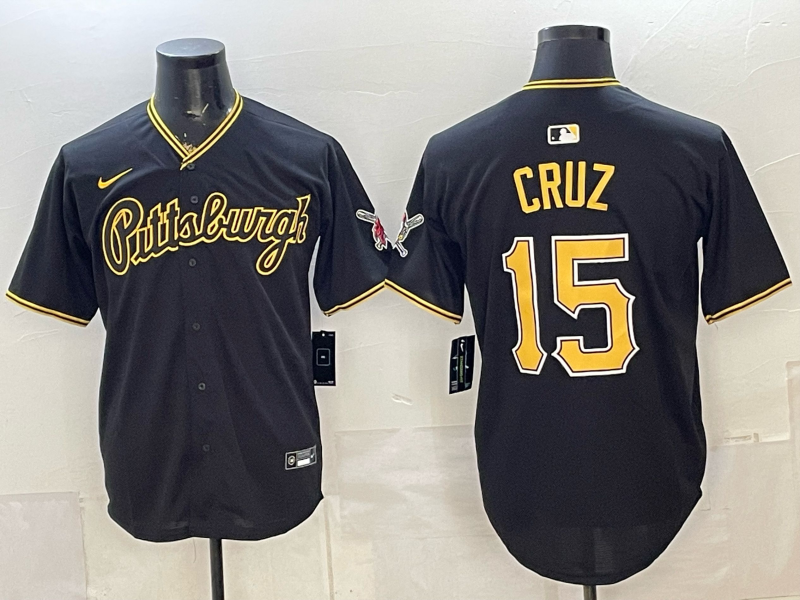 Men's Pittsburgh Pirates Oneil Cruz #15 Black Alternate Replica Jersey