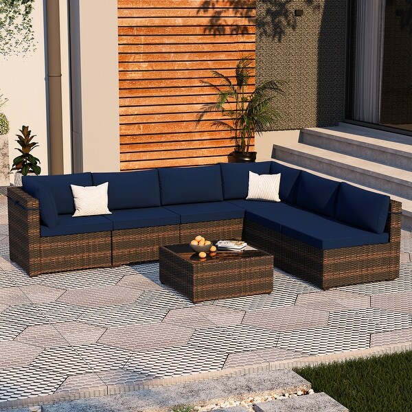 UPHA Cushioned 7piece Conversation Sectional Patio Group Furniture