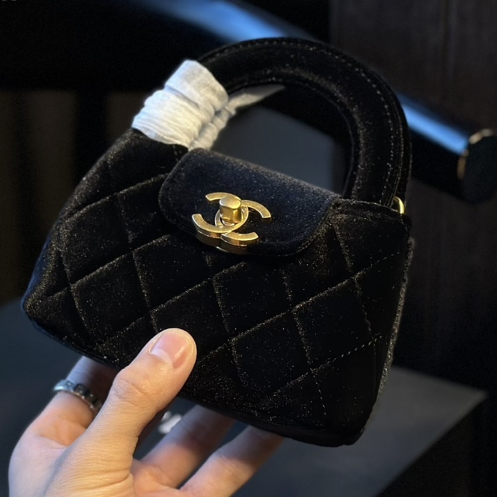Chanel Velvet Nano Kelly Re Edition Black 13Cm/5.1in