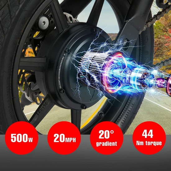 500W Electric Bike Electric Commuter Bike, APP Control Folding Ebike 14” Electric Bicycle, 20MPH Adults/Teens City Ebike and Removable 48V 7.5Ah Battery