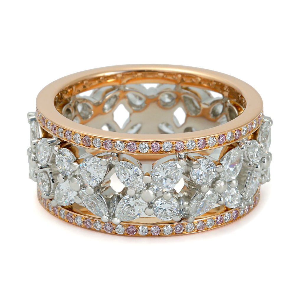 Tiffany & Co. Victoria Diamond Band Ring 18K White Gold & 18K Rose Gold
