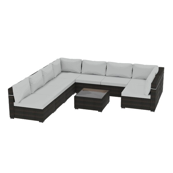 UPHA 9piece Cushioned Wicker Patio Conversation Seating Set