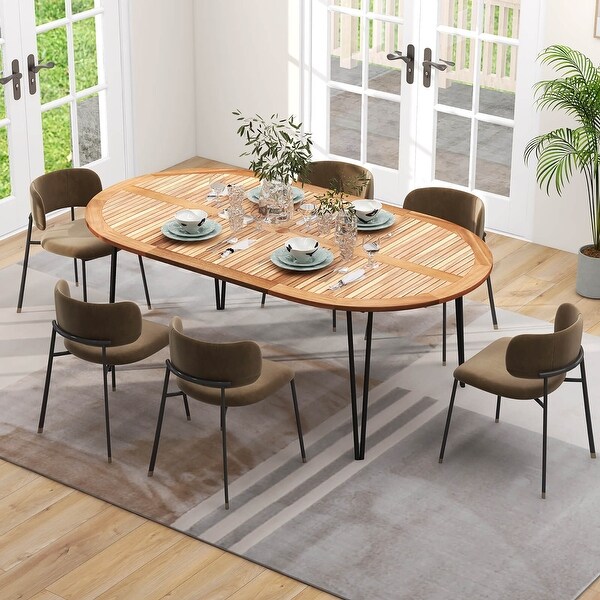 Gymax 79'' Patio Dining Table w/ Umbrella Hole Acacia Wood Tabletop and