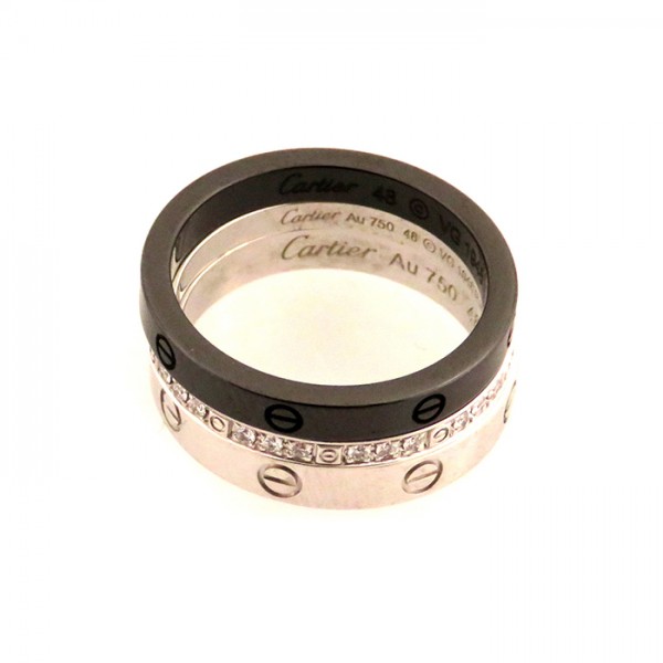 Cartier Trinity Three Soup Ring 18K White Gold & Ceramic Diamond