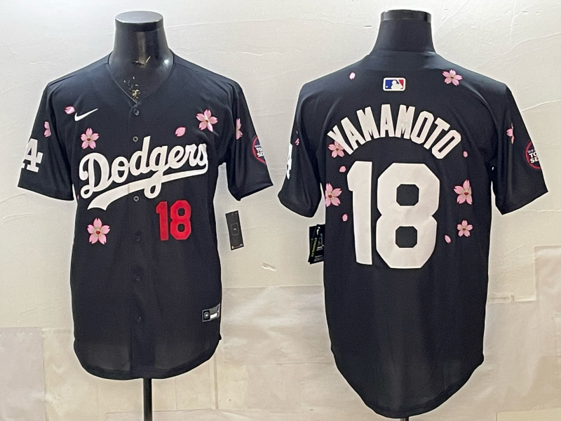 Men's Los Angeles Dodgers Yoshinobu Yamamoto #18 Black Alternate Replica Player Jersey