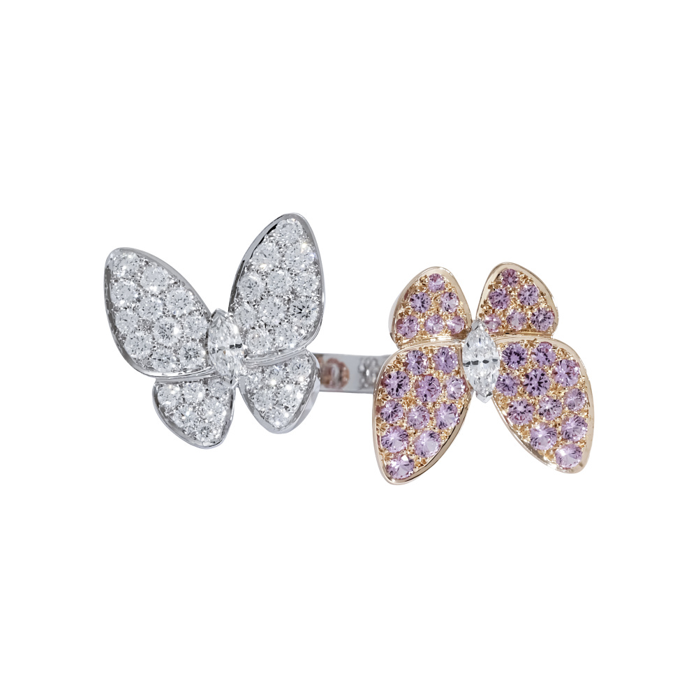 Van Cleef & Arpels Fauna de Papillon Entre Les Door Ring 18K White Gold & 18K Rose Gold VCARO3M500