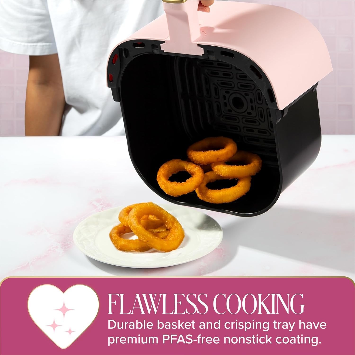 6QT 8-in-1 Air Fryer, PFAS-Free Nonstick, Illuminated Touchscreen, Pink Finish