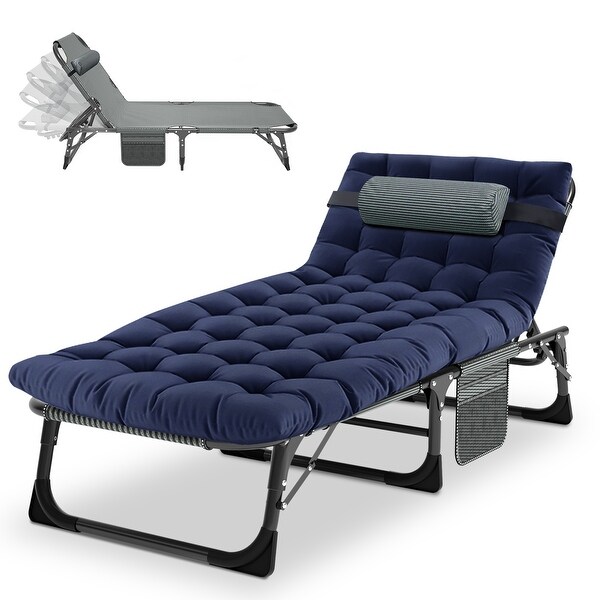 DoCred Folding Chaise Lounge Chair,Camping Cot with Removable pad