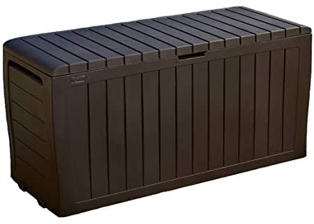 Keter Marvel Plus 71 Gallon Resin Outdoor Storage Box for Patio Furniture Cushion Storage, Brown