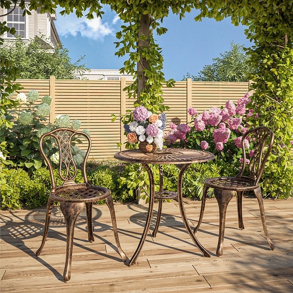 BELLEZE 3PC Patio Bistro Set Aluminum Table and Antique Chairs,Bronze