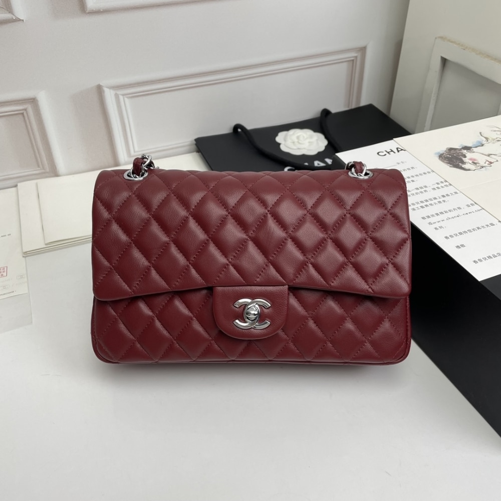 Chanel Classic Double Flap Bag Plum Red 25.5Cm/10in