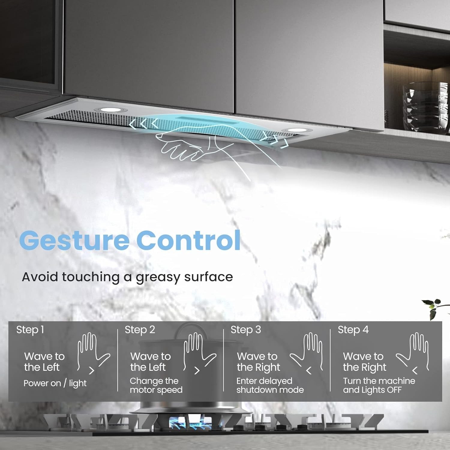 Range Hood 27 inch, Built-in/Insert Vent Hood 450 CFM, 3 Speed Gesture Sensing & Touch Control Panel Stainless Steel Kitchen Stove Hood, Ducted/Ductless Convertible Duct