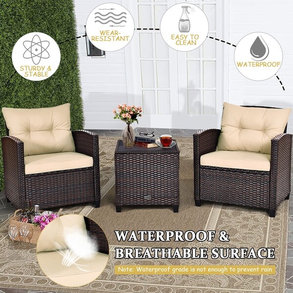 Costway 3PCS Patio Rattan Furniture Set Cushioned Conversation Set