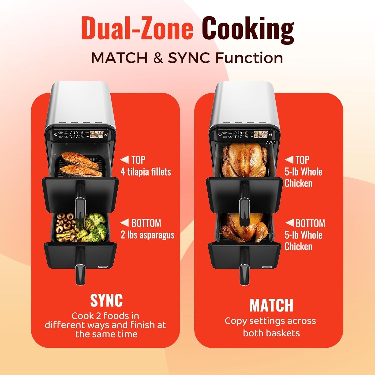 11.6QT Dual Vertical Air Fryer Sync Match 6 Presets Nonstick Dishwasher Safe 1600W Black
