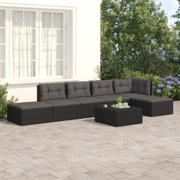 vidaXL 4 Piece Patio Lounge Set with Cushions Black Poly Rattan