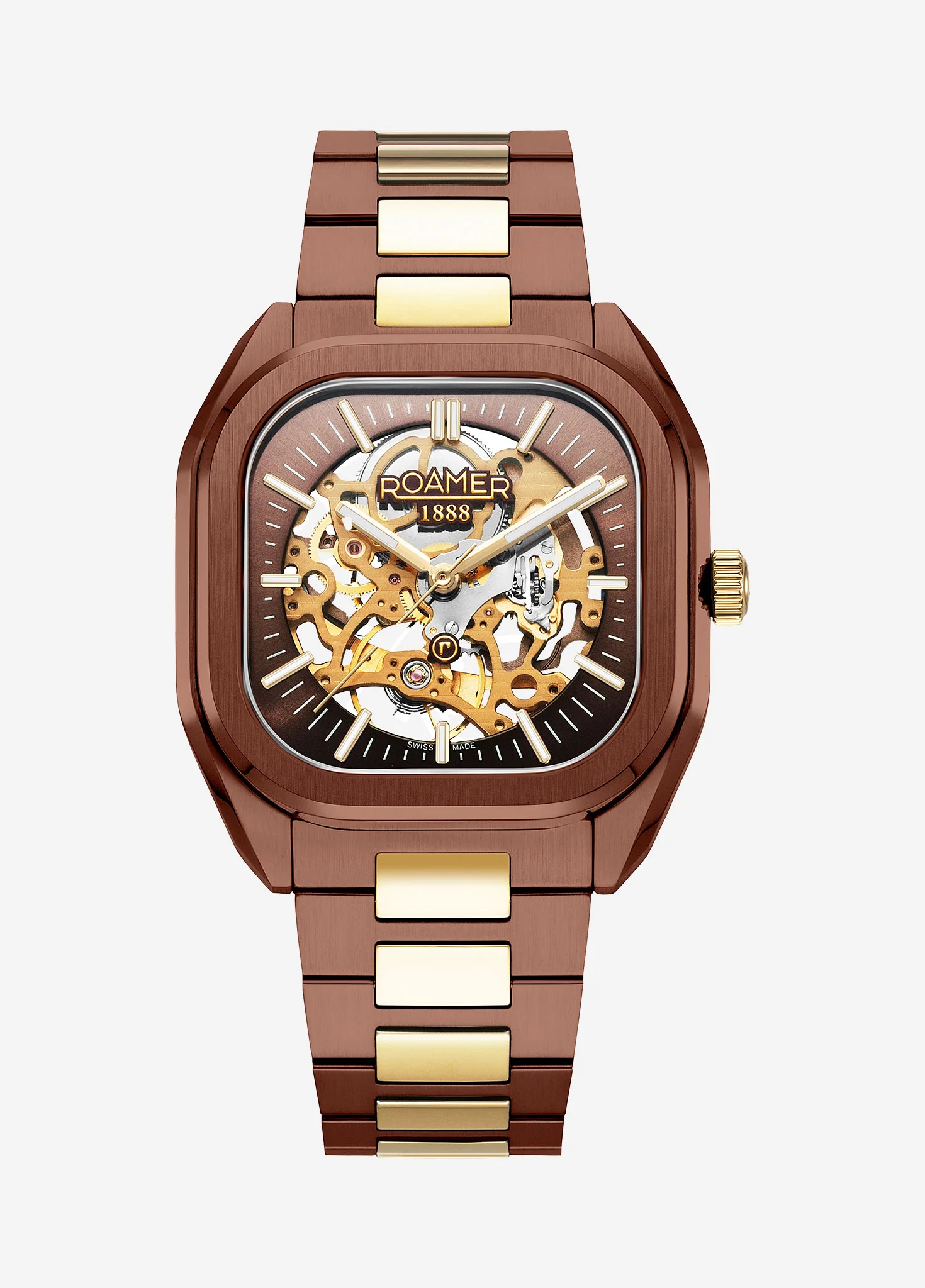 Mechano 42 mm Hand-Winding Three-Hand Brown + Gold Bracelet Leather Strap Set Sapphire antireflection glass  Stainless Steel swiss watch