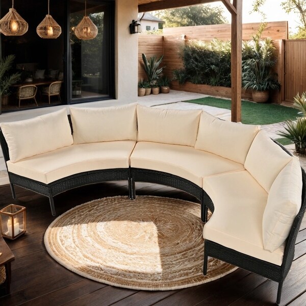 Patio Furniture Set,3 Piece Curved Outdoor Conversation Set,All Weather Sectional Sofa With Cushions