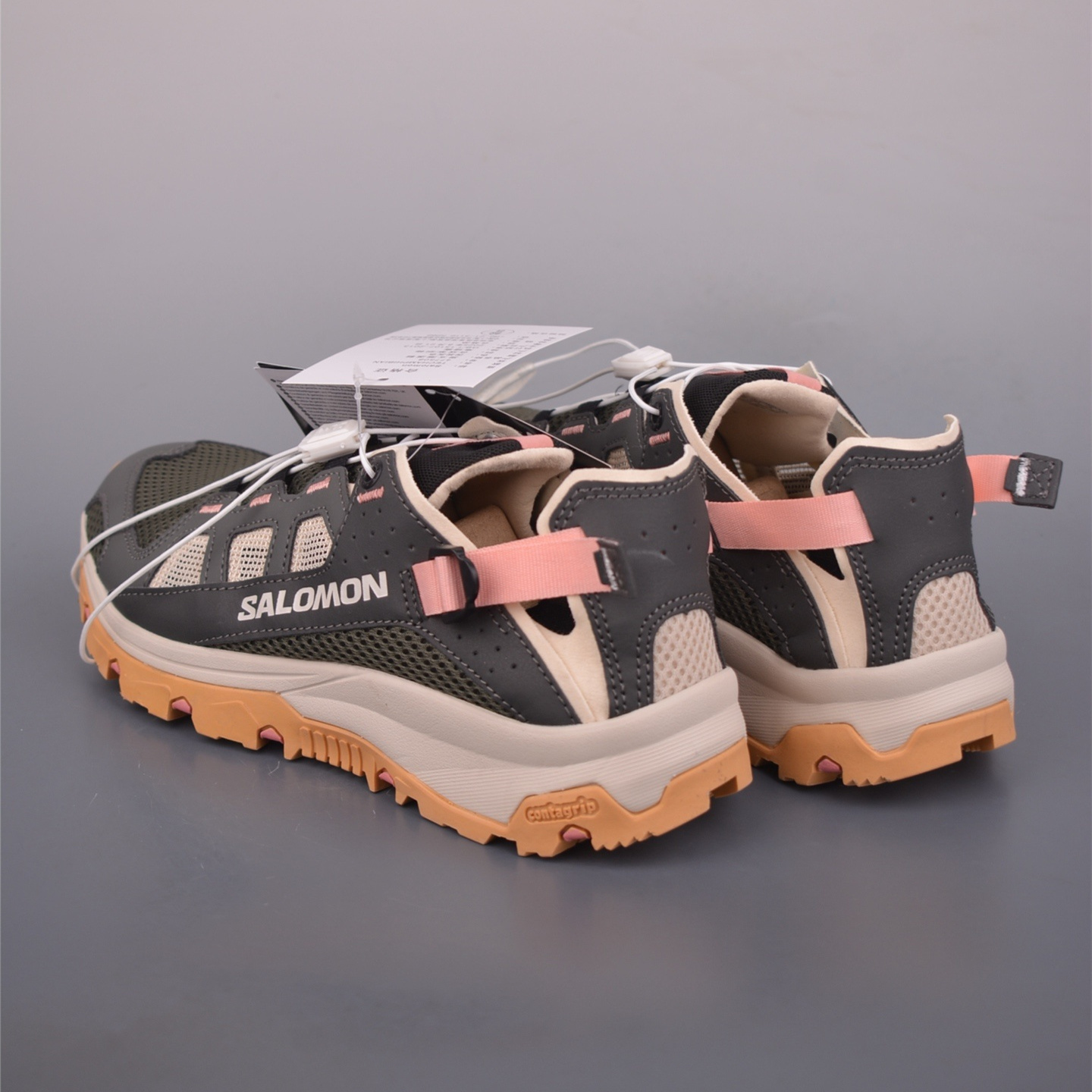 Salomon solamphibian greyolive greenpink river tracing sneakers L47750800