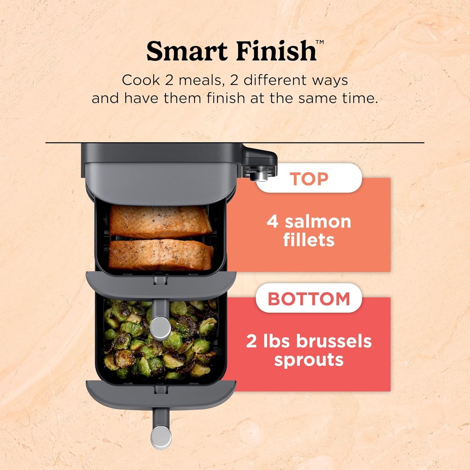 10QT DoubleStack 2-Basket Air Fryer, 4-Food Cooking, Smart Finish, Space-Saving Design, Grey