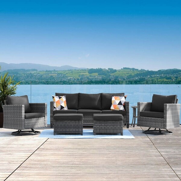 OVIOS 6piece Wicker Sectional Sofa Swivel Rocking Chair Set