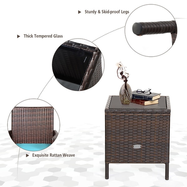 Costway 3PCS Patio Rattan Furniture Set Cushioned Sofa Glass Tabletop