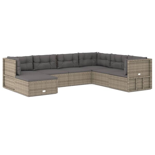 vidaXL 6 Piece Patio Lounge Set with Cushions Gray Poly Rattan