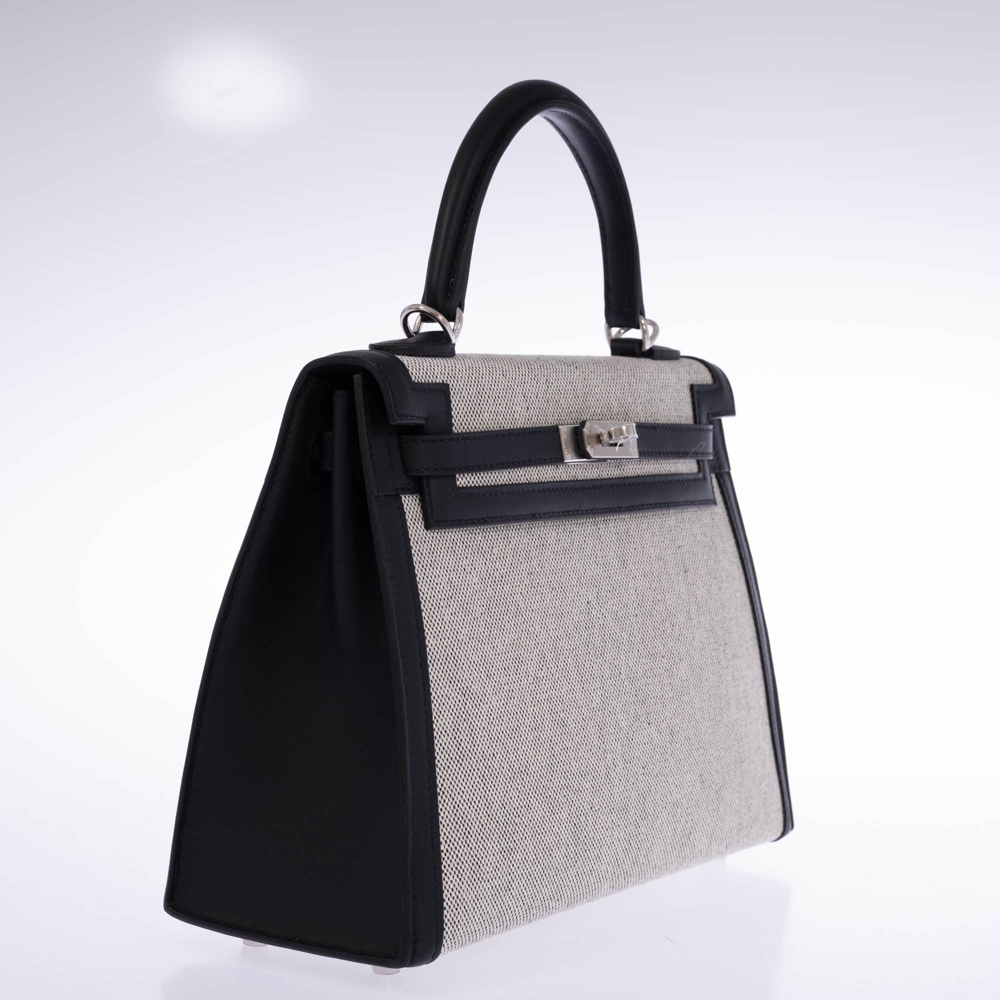 Hermès Kelly 25 Sellier Toile H Noir Swift Palladium Hardware
