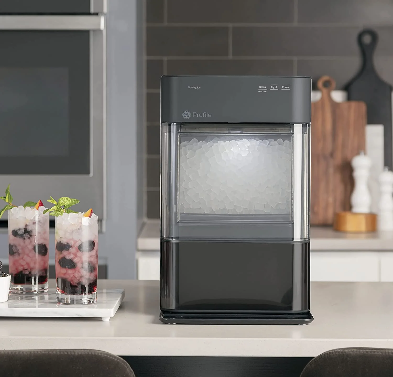 2026 Countertop Nugget Ice Maker | Ice Machine with WiFi Connectivity | Smart Home Kitchen Essentials | Black Stainless