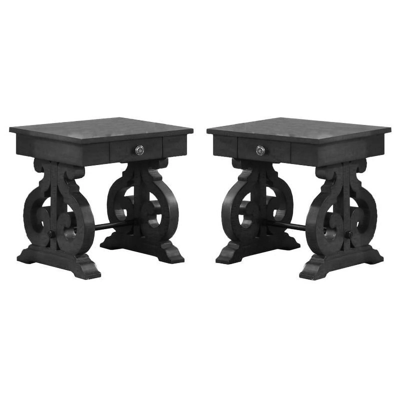 Home Square Traditional Wood End Table in Rustic Dark Gray - Set of 2