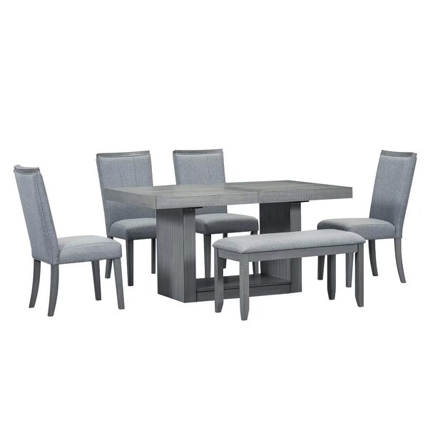 Extendable Dining Table Set with Removable Leaf,4 Upholstered Chair