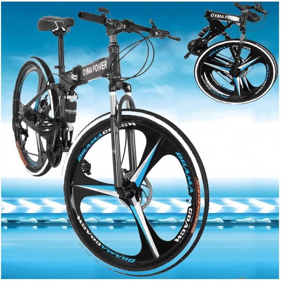 Mountain Bike 26 inch Mountain Bike Folding Bike Folding Bikes for Adults Foldable Bike Full Suspension Mountain Bike Unisex, 21 Speed 3 Spoke Magnesium Wheels, Fits 5’3”-6’1”, US in Stock