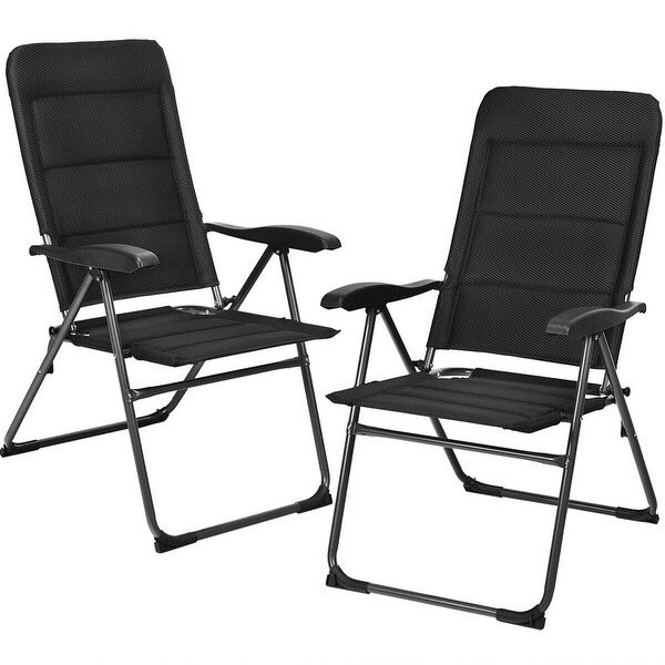 Gymax 2PCS Patio Folding Chairs Back Adjustable Reclining Padded